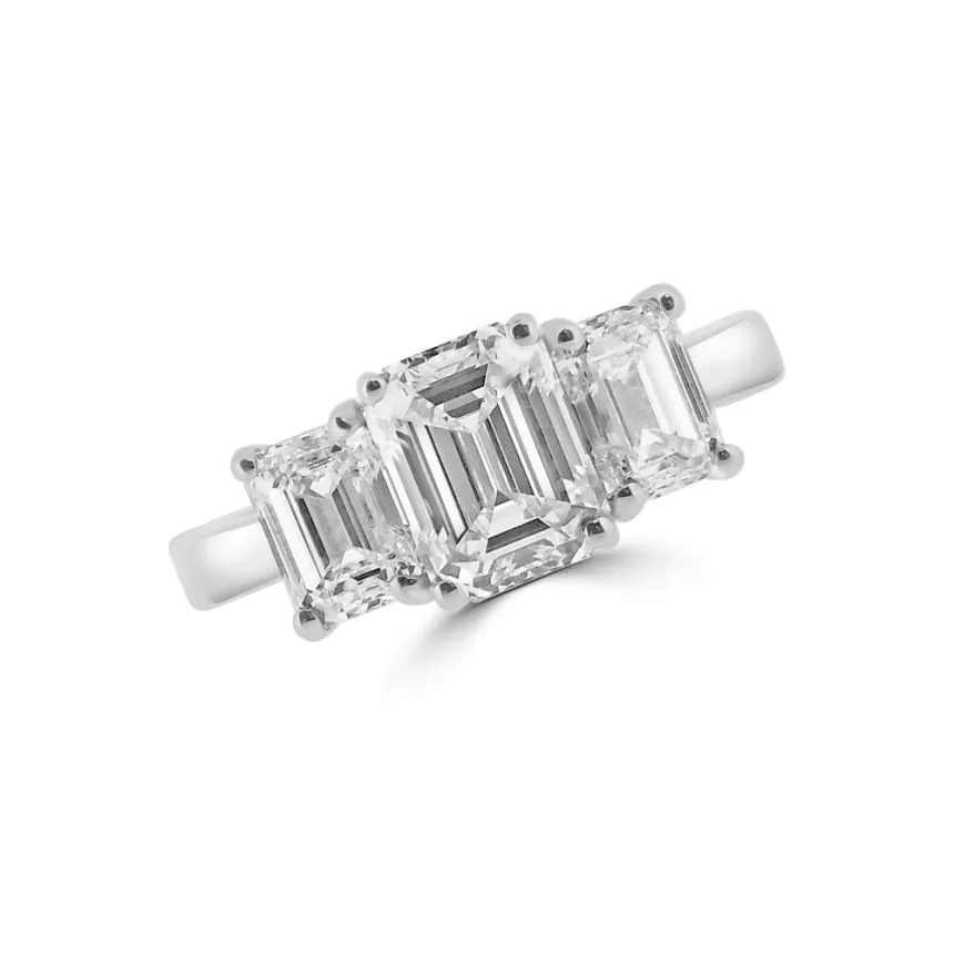 Platinum 1.61ct Emerald Cut Diamond Three Stone Ring