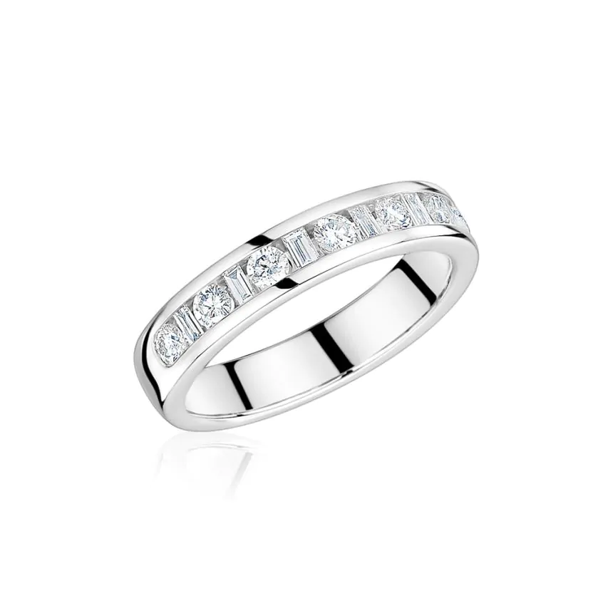 18ct White Gold 0.50ct H SI Brilliant & Baguette Cut Diamond Half Eternity Ring