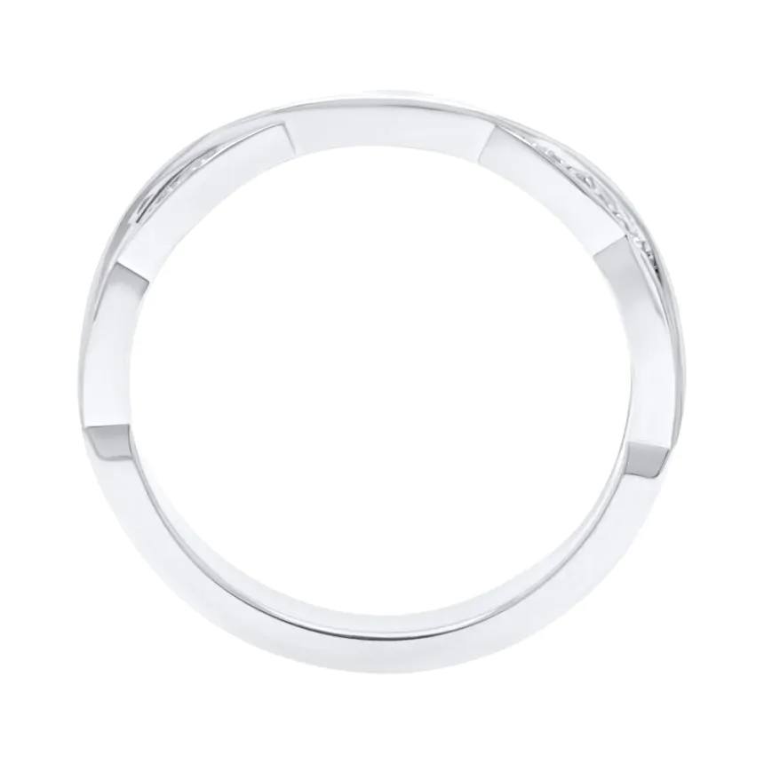 18ct White Gold 0.10ct Diamond Leaf Design Slim Half Set Dress Ring