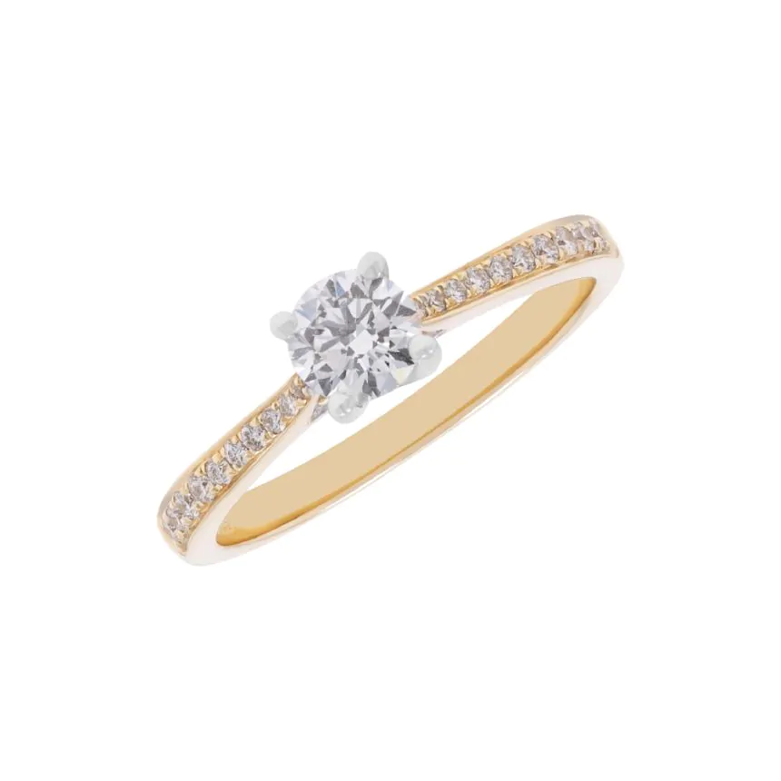 18ct Yellow Gold 0.65ct Diamond Solitaire Ring with Diamond Shoulders