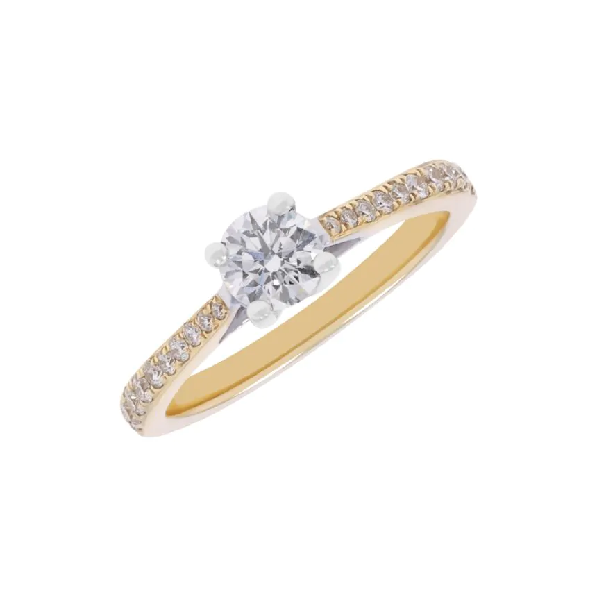 18ct Yellow Gold 0.47ct Diamond Solitaire Ring with Diamond Shoulders