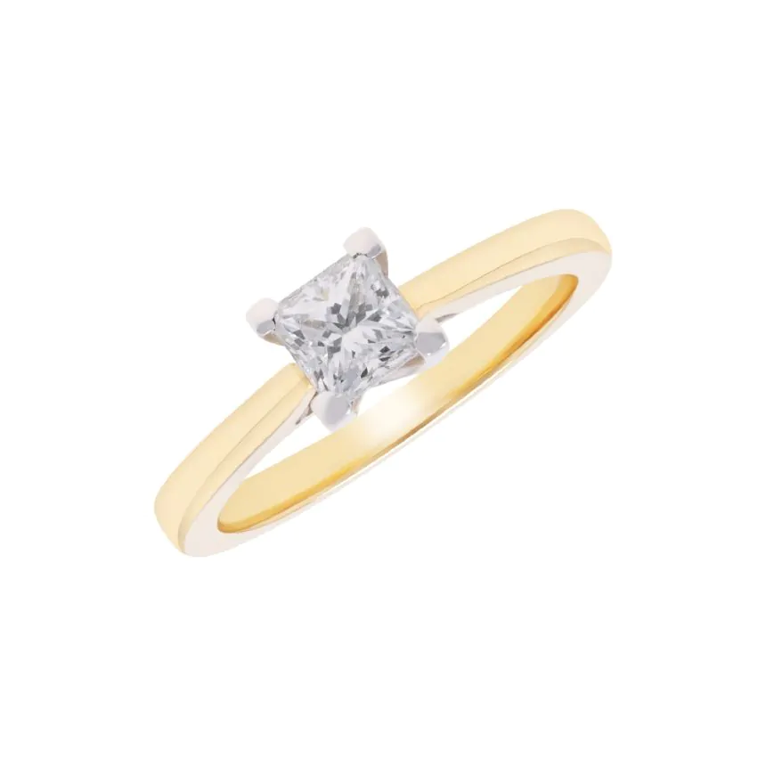18ct Yellow and White Gold 0.60ct Diamond Solitaire Engagement Ring