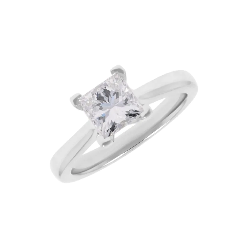 Platinum 1.00ct F VS2 Princess Cut Diamond Solitare Ring