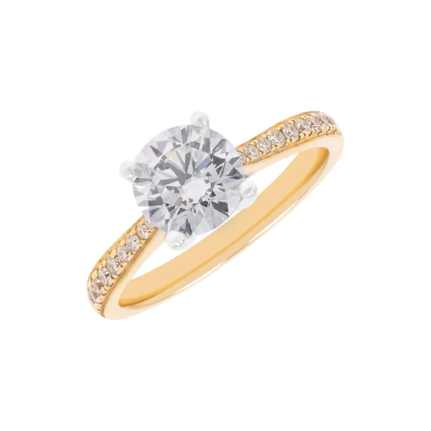 18ct Yellow Gold 1.39ct Diamond Solitaire Engagement Ring with Diamond Shoulders