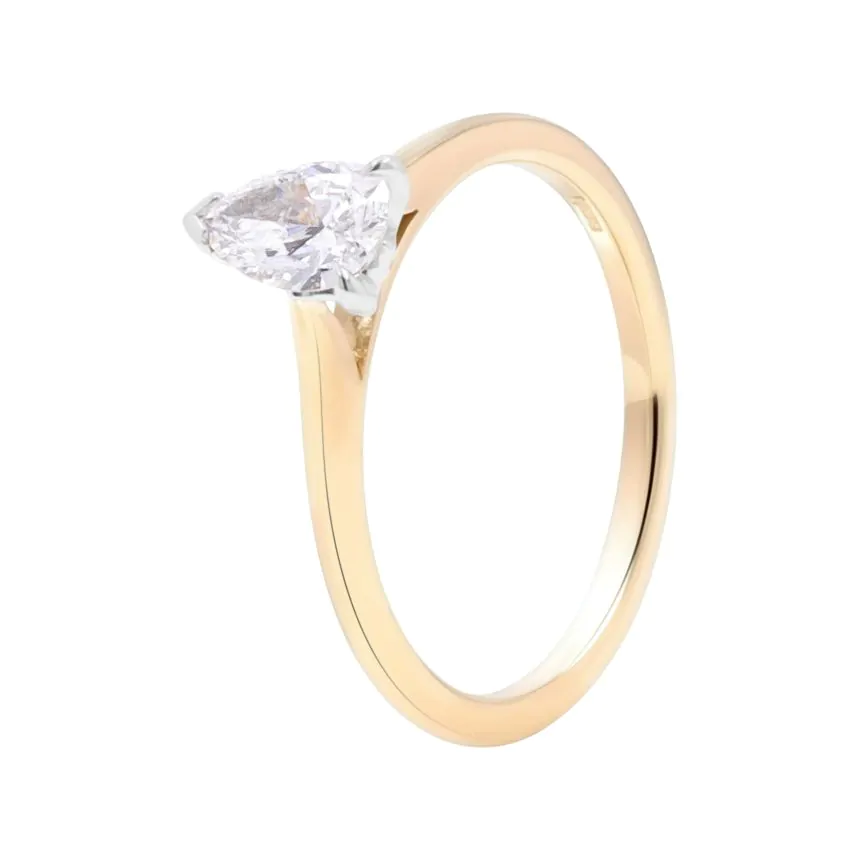 Wendy 18ct Yellow Gold and Platinum 0.50ct Pear Cut Diamond Solitaire Ring