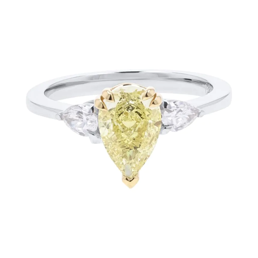 18ct White and Yellow Gold Handcrafted Yellow and White Diamond Three Stone Ring