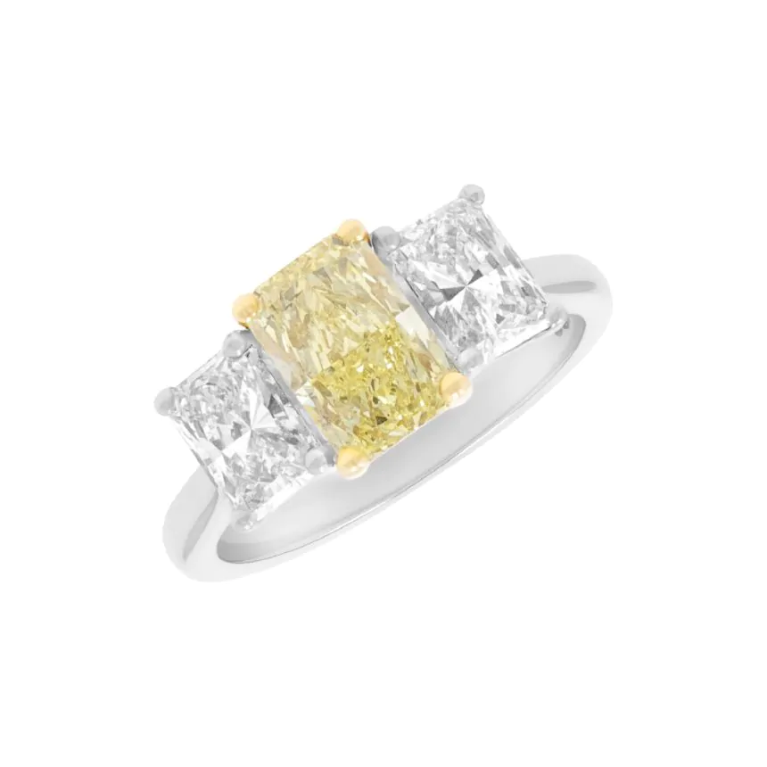 Platinum & Yellow Gold Three Stone Diamond & Yellow Diamond Ring