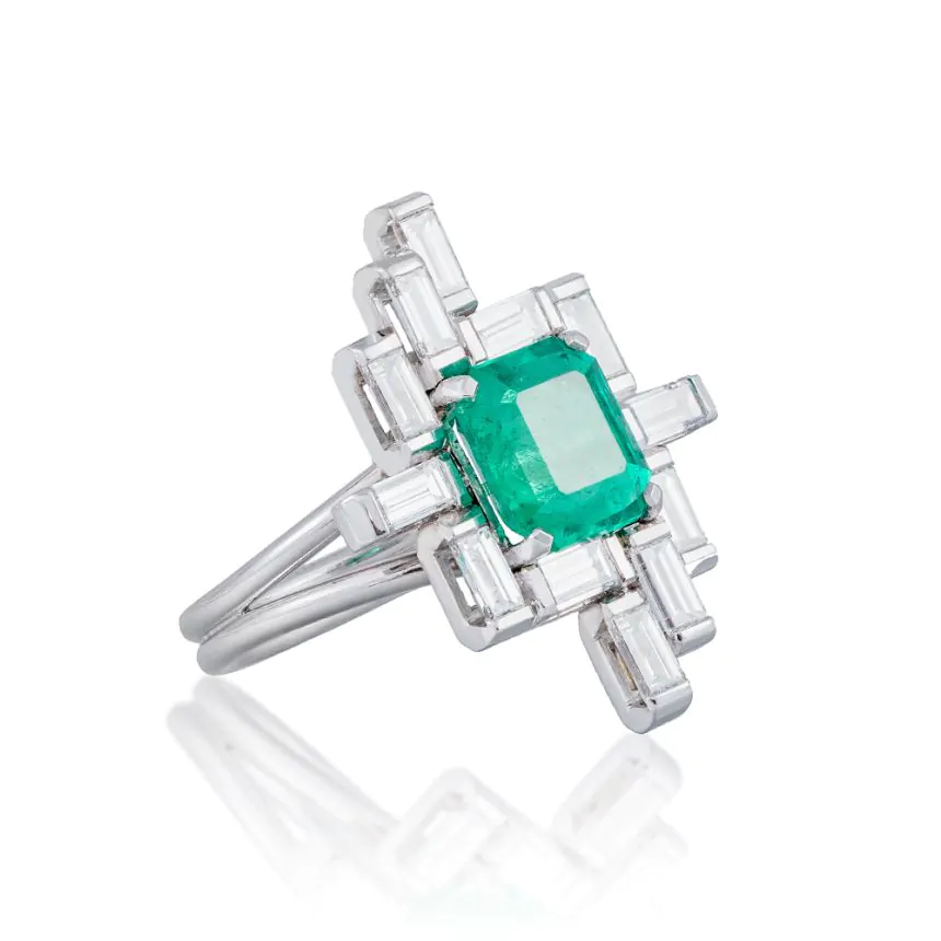 18ct White Gold Hand-Crafted 2.47ct Emerald & 1.46ct Diamond Ring