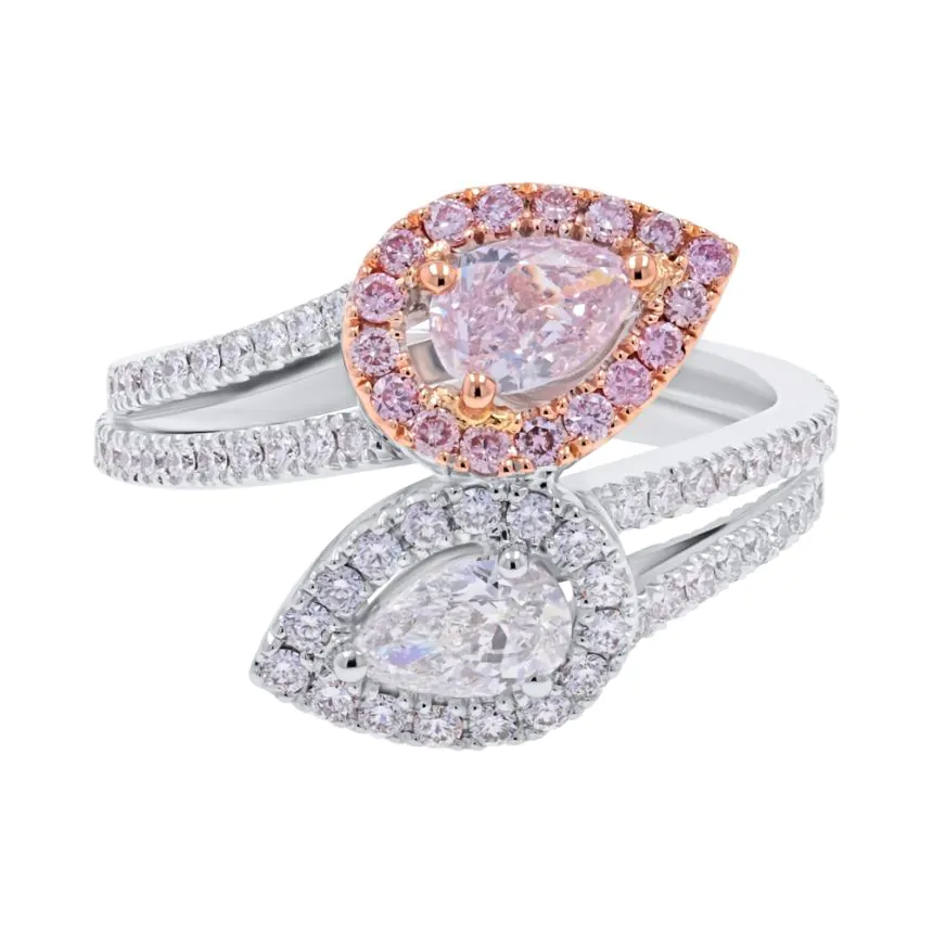 18ct White Gold 'Toi et Moi' Light Pink and White Diamond Ring
