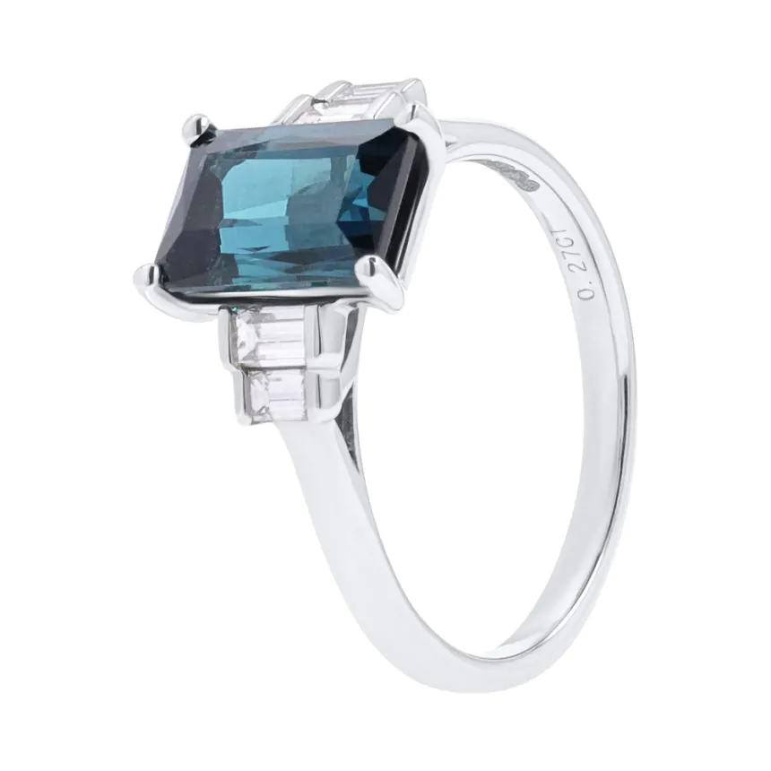 18ct White Gold 2.44ct Teal Tourmaline and Diamond Five Stone Ring