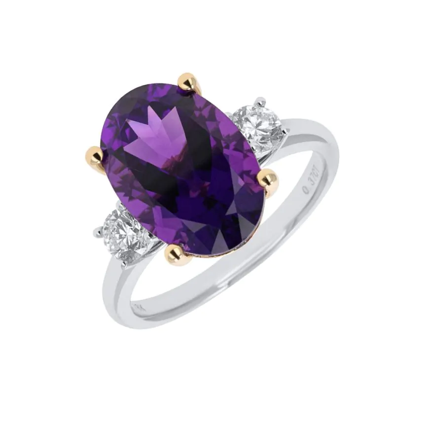 18ct White Gold 4.16ct Amethyst and 0.37ct Diamond Ring