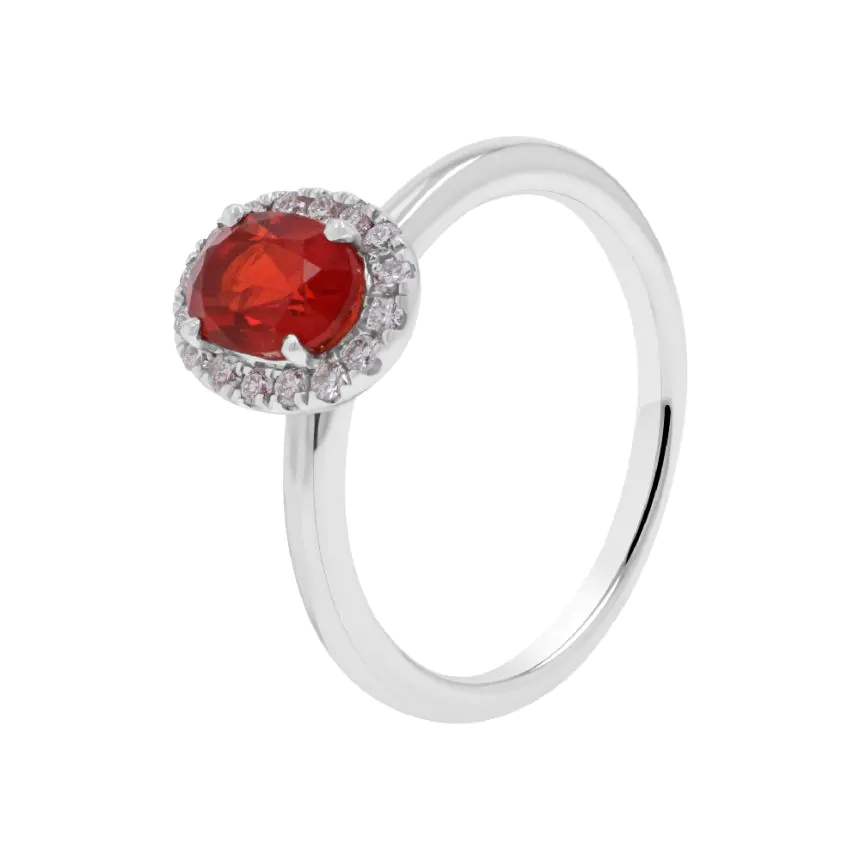 18ct White Gold 0.49ct Fire Opal and 0.14ct Diamond Halo Ring