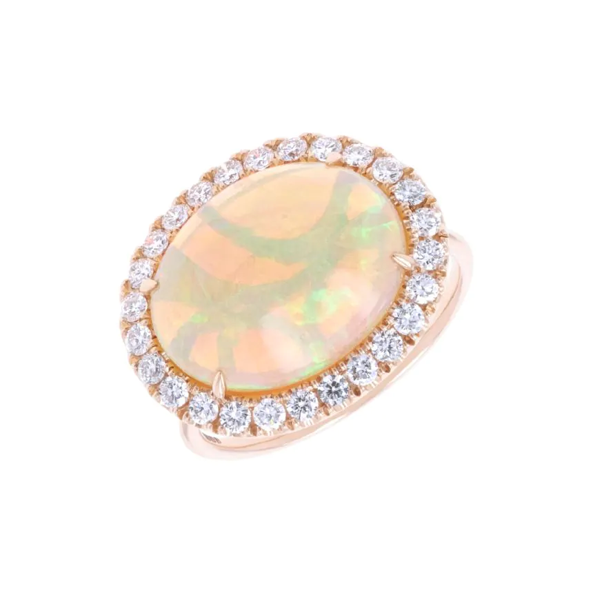 18ct Rose Gold 7.42ct Opal and 0.73ct Diamond Cluster Ring
