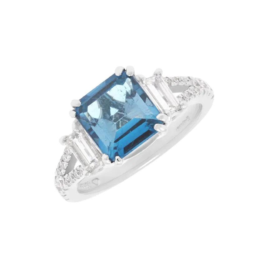 Platinum 3.02ct Blue Topaz and 0.69ct Diamond Ring