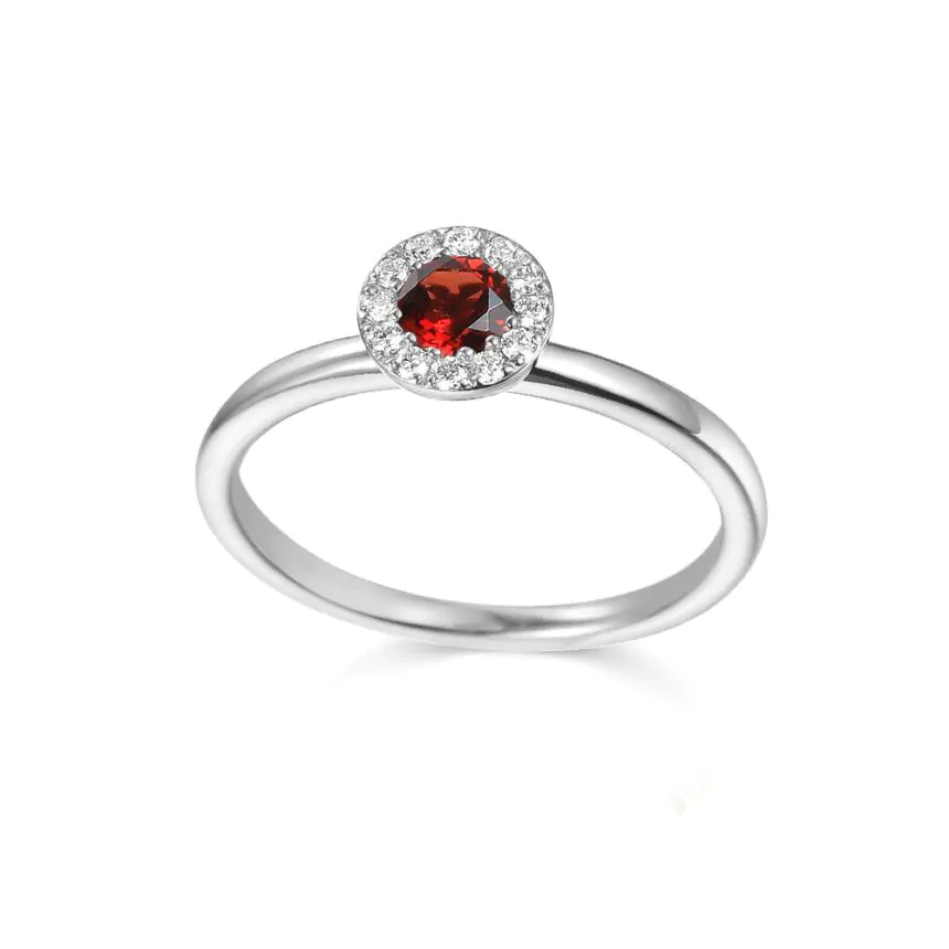 18ct White Gold Red Garnet and Diamond Cluster Ring