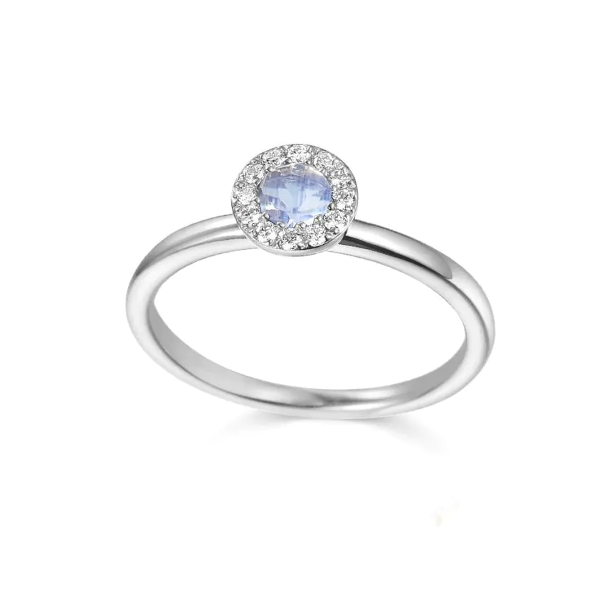 18ct White Gold Moonstone and Diamond Cluster Ring