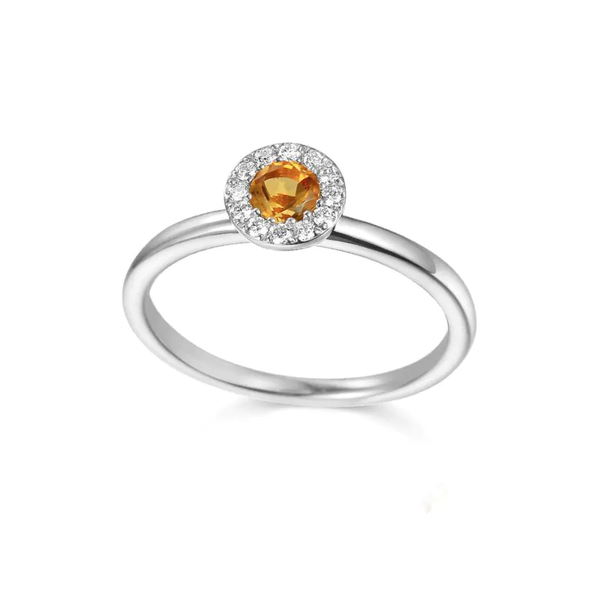 18ct White Gold Citrine and Diamond Cluster Ring