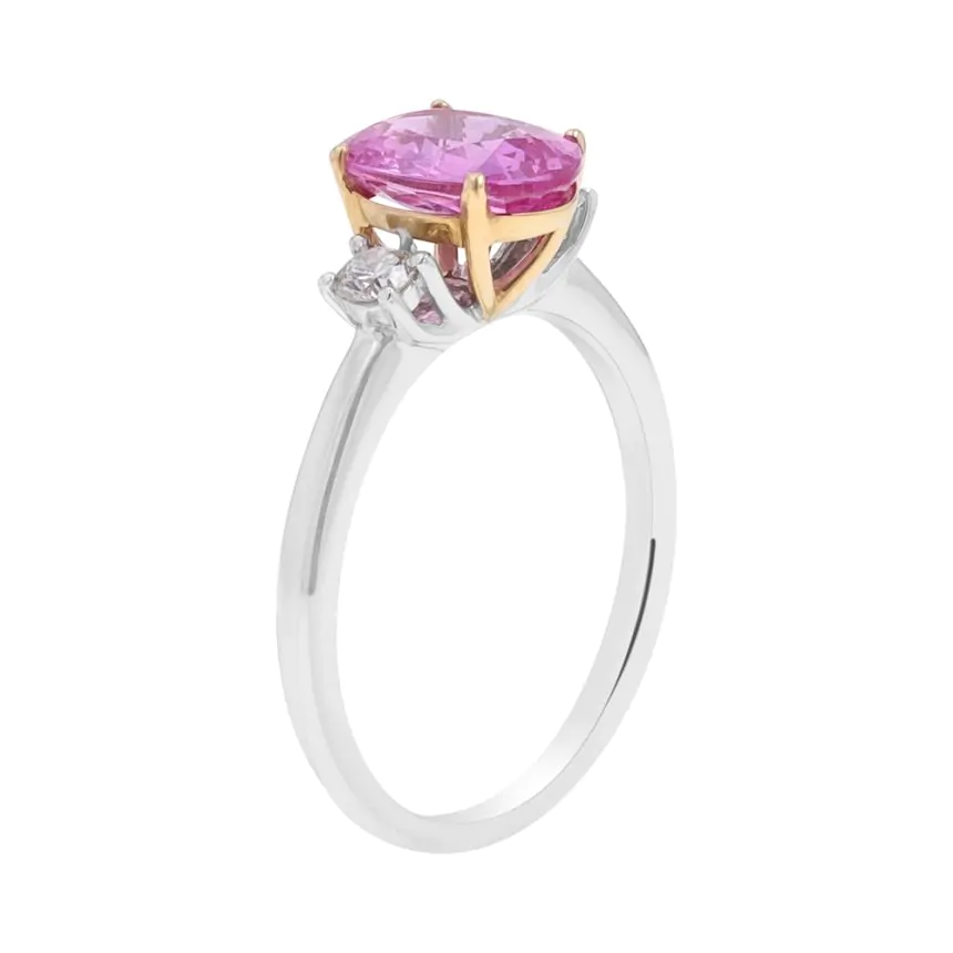 Platinum and 18ct Yellow Gold  2.03ct Pink Sapphire and 0.17ct Diamond Three Stone Ring