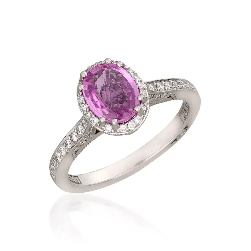 Platinum 1.36ct Pink Sapphire Halo Ring