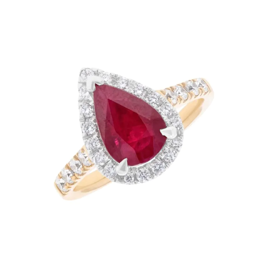 18ct Yellow & White Gold 2.00ct Ruby and 0.47ct Diamond Cluster Ring