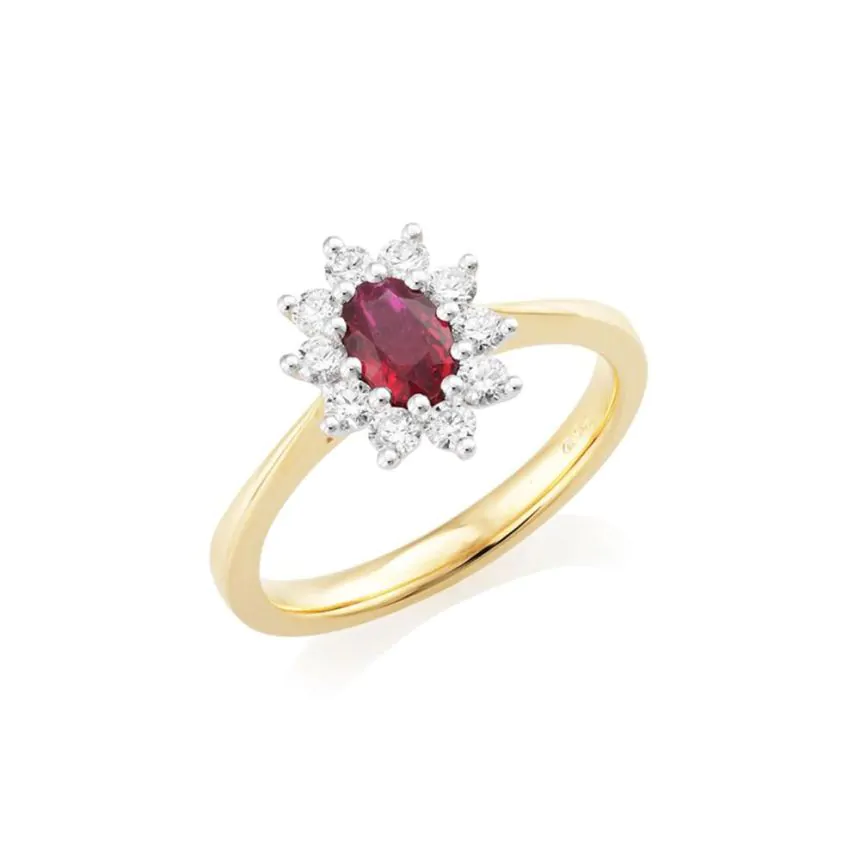 18ct White Gold & Yellow Gold, 0.50ct Ruby and 0.36ct Diamond Halo Ring