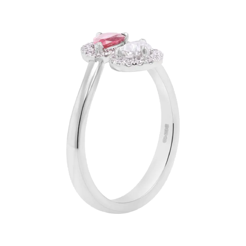 18ct White Gold 0.30ct Diamond and 0.29ct Ruby Crossover Dress Ring