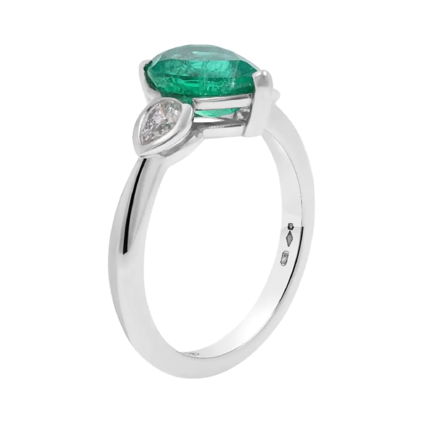Platinum 1.59ct Emerald and 0.30ct Diamond Three Stone Ring