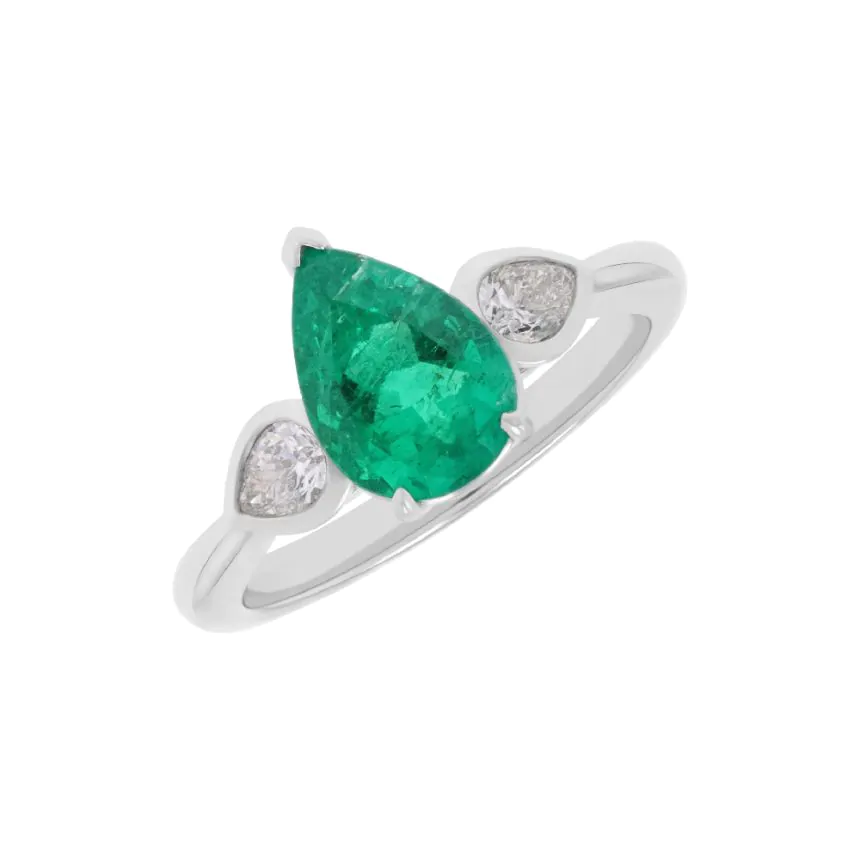 Platinum 1.59ct Emerald and 0.30ct Diamond Three Stone Ring