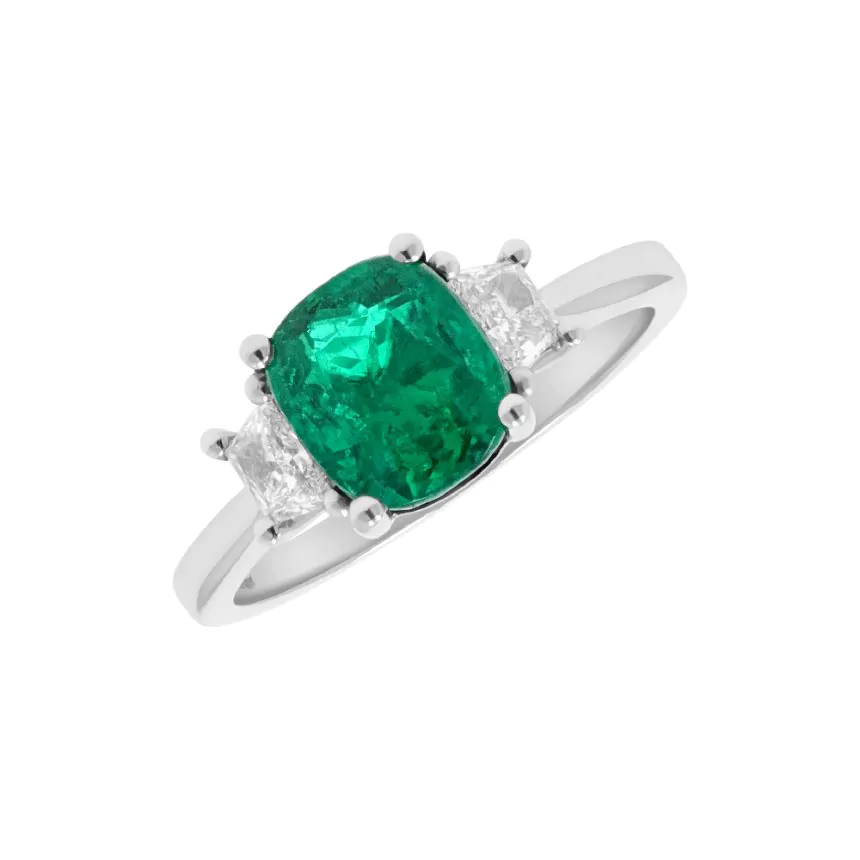 Platinum 1.99ct Emerald and 0.30ct Diamond Three Stone Ring