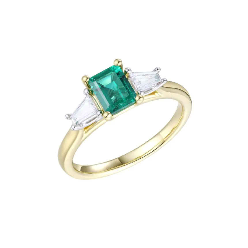 18ct Yellow and 18ct White Gold 0.73ct Emerald and 0.30ct Diamond Three Stone Ring