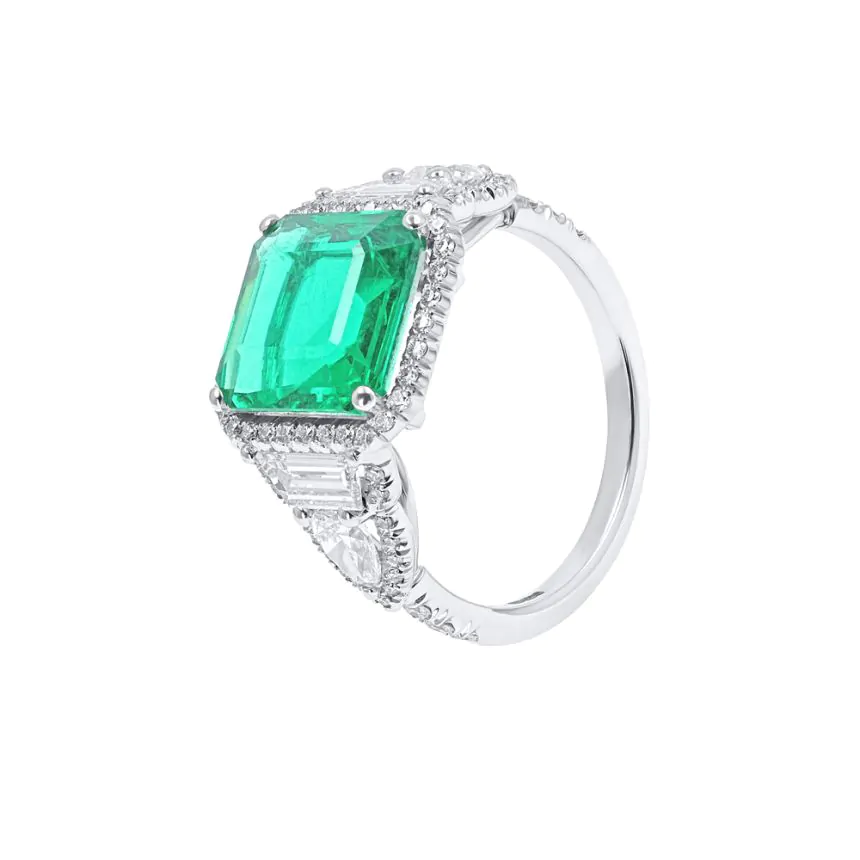 18ct White Gold 3.47ct Emerald and Diamond Ring