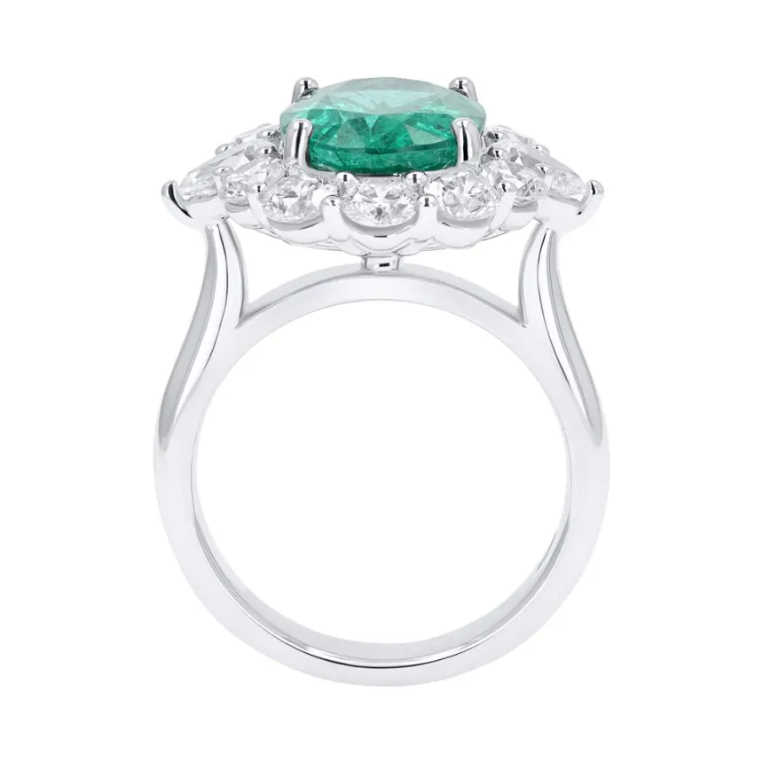 Platinum 4.15ct Emerald and 2.18ct Diamond Halo Ring
