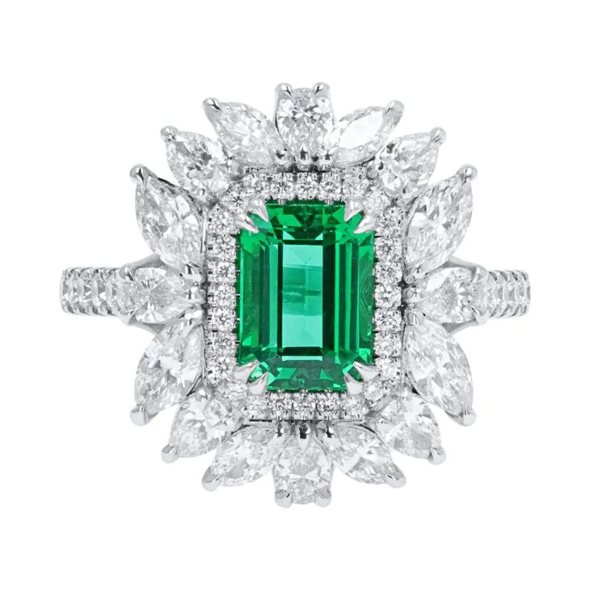 Platinum 1.36ct Emerald and 1.55ct Diamond Dress Ring