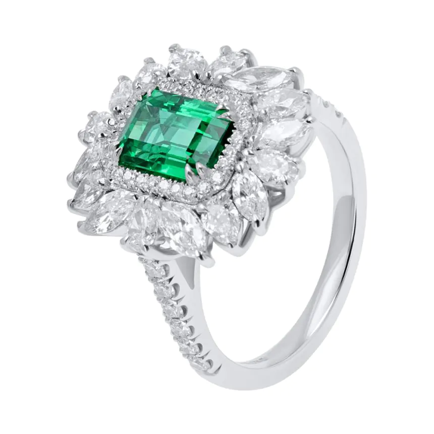 Platinum 1.36ct Emerald and 1.55ct Diamond Dress Ring