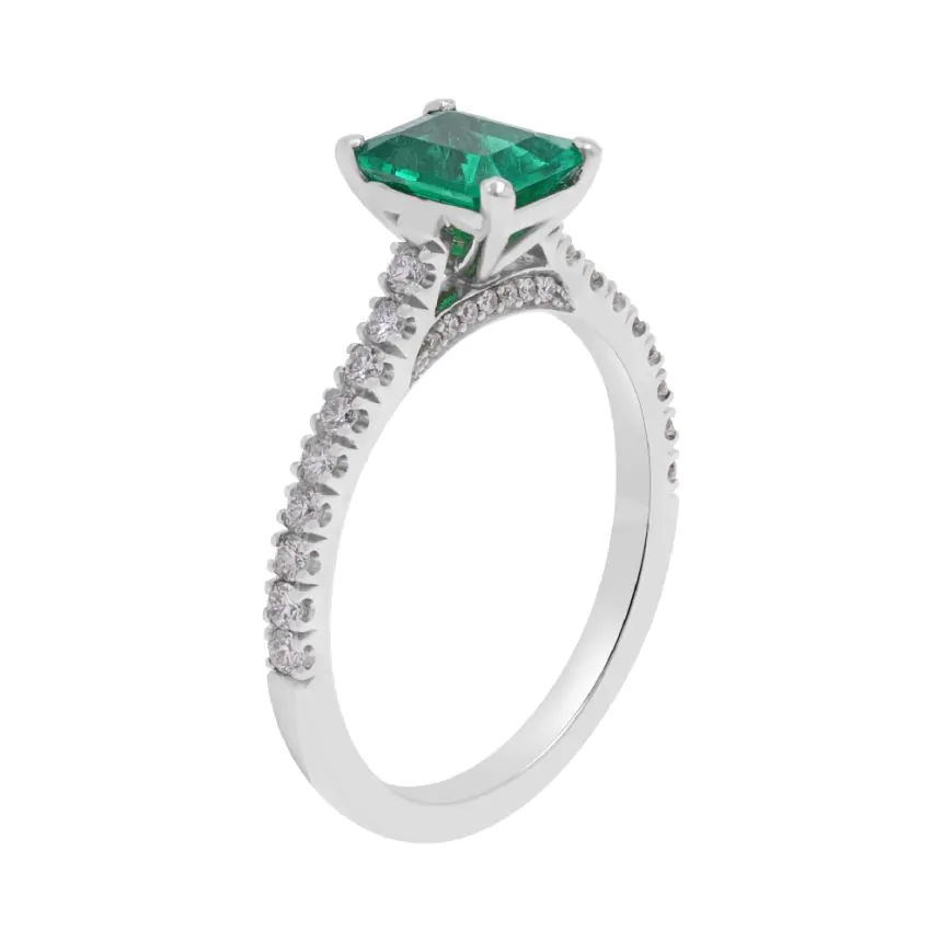 Platinum 0.76ct Emerald and 0.34ct Diamond Solitaire Ring