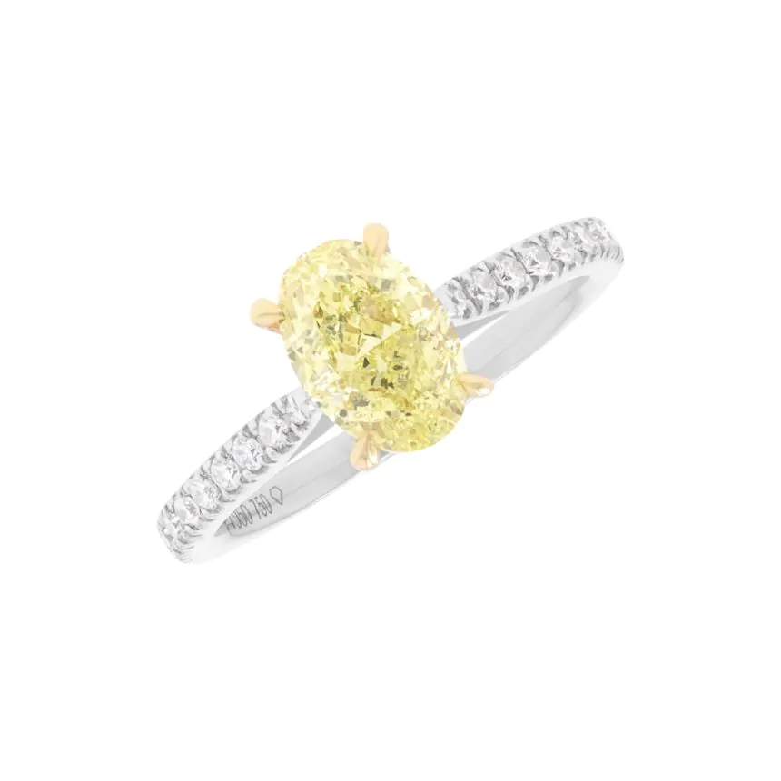 Platinum & 18ct Yellow Gold 1.50ct Yellow Diamond Solitaire Ring with Diamond Shoulders