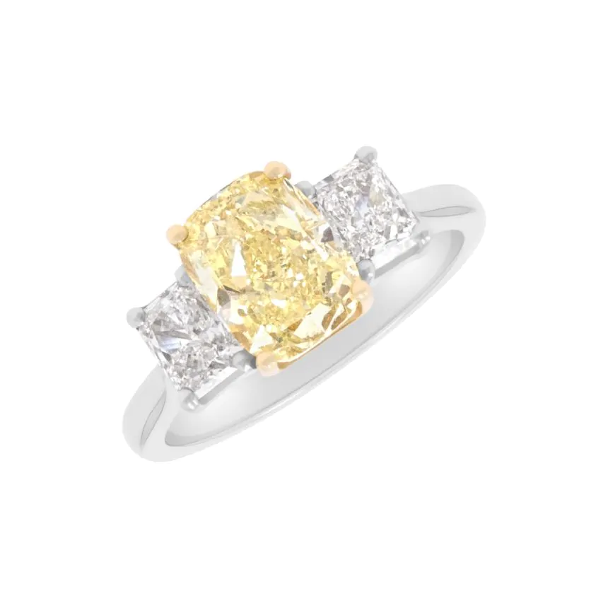 Platinum & 18ct Yellow Gold 2.12ct Yellow Diamond & 1.00ct White Diamond Three Stone Ring