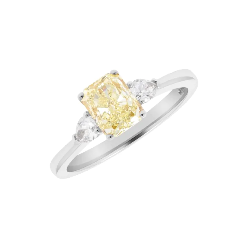 Platinum & 18ct Yellow Gold 1.34ct Yellow Diamond and 0.28ct White Diamond Three Stone Ring