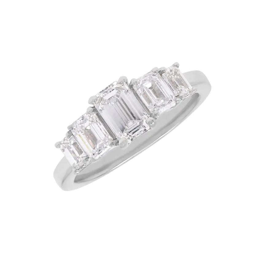 Platinum 5 Stone Graduated 1.87ct Emerald Cut Diamond Ring