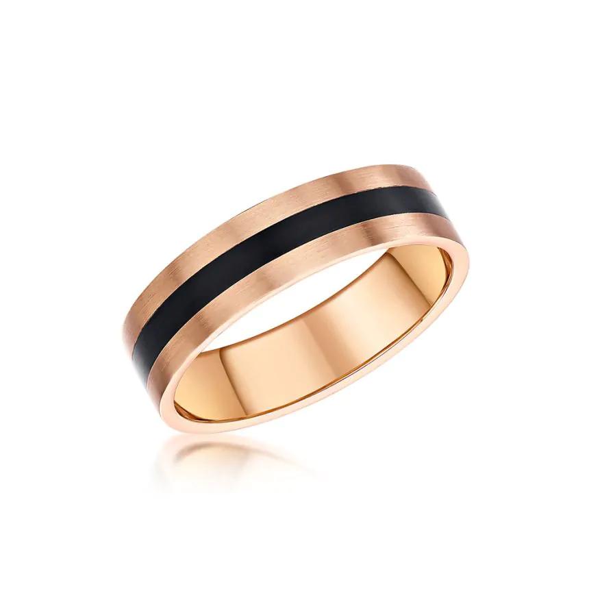 9ct Rose Gold & Black Two-Tone 6mm Wedding Ring