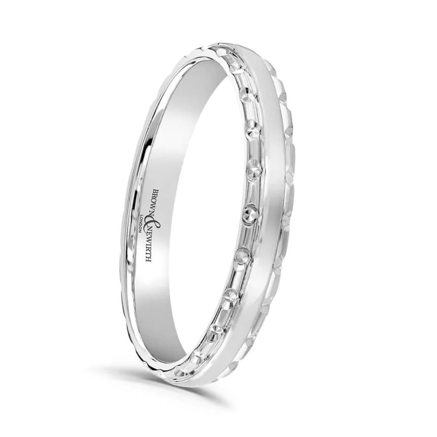 18ct White Gold Patterned Wedding Band