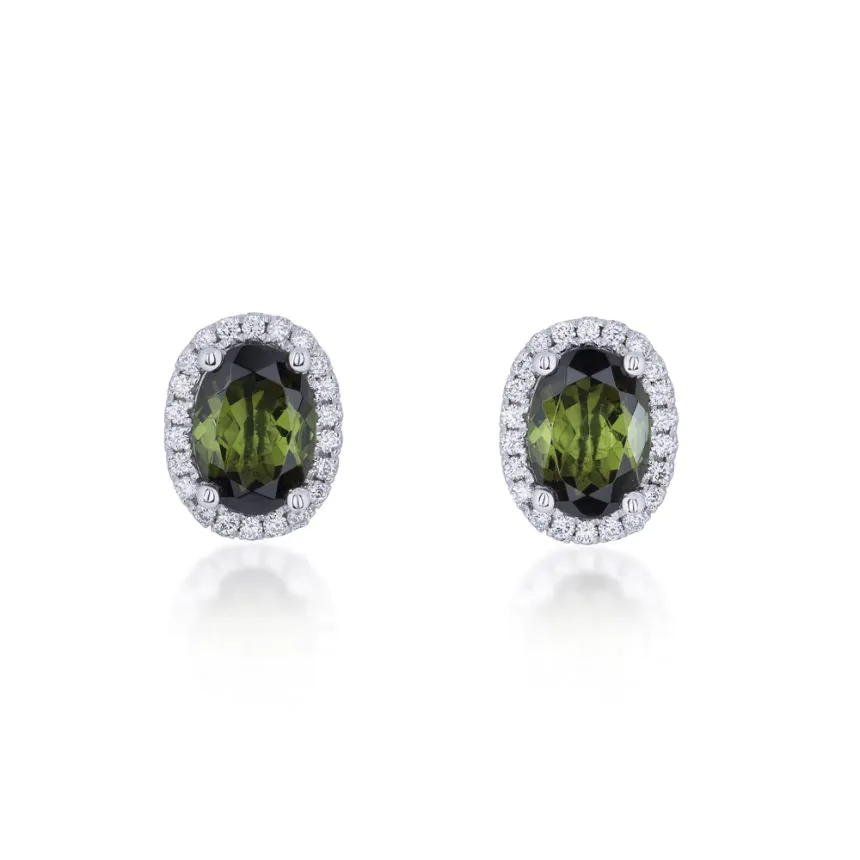 18ct white gold 1.60ct green tourmaline and diamond earrings