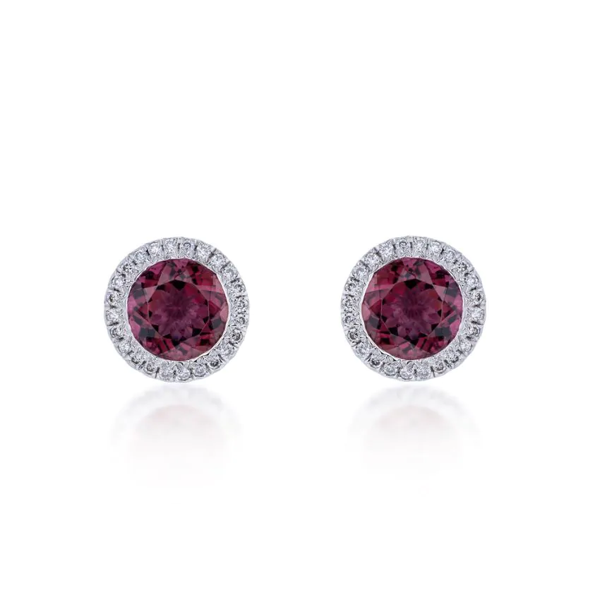 18ct white gold 1.60ct pink tourmaline and diamond earrings