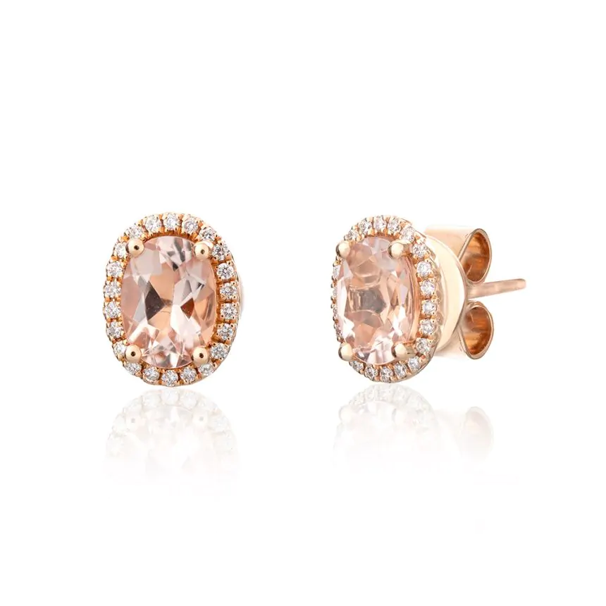 18ct Rose Gold Morganite & Diamond Oval Cut Earrings