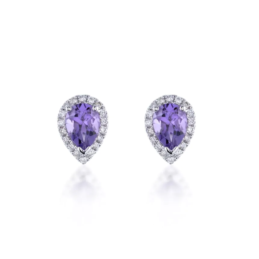 18ct White Gold 1.20ct Amethyst and Diamond Stud Earrings