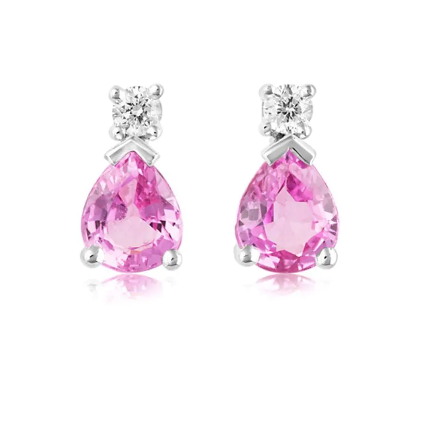 18ct White Gold Pink Sapphire and Diamond Drop Earrings