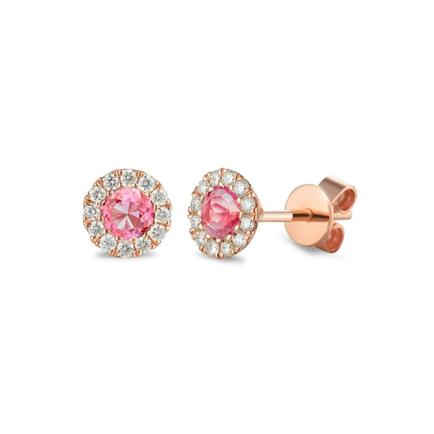 18ct Rose Gold Pink Tourmaline and Diamond Stud Earrings