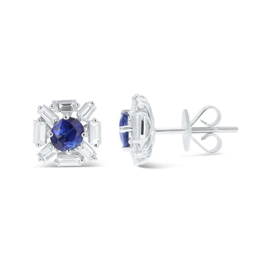 18ct White Gold Sapphire and Diamond Cluster Earrings