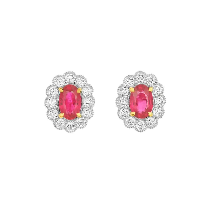 18ct Yellow and 18ct White Gold 0.96ct Ruby and 0.54ct Diamond Stud Earrings