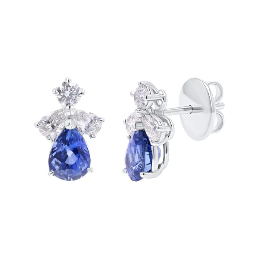 18ct White Gold 2.19ct Sapphire and 0.78ct Diamond Stud Earrings